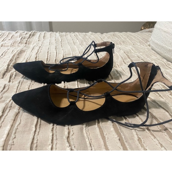 Express lace up pointed black suede flats size 8 - Picture 1 of 3